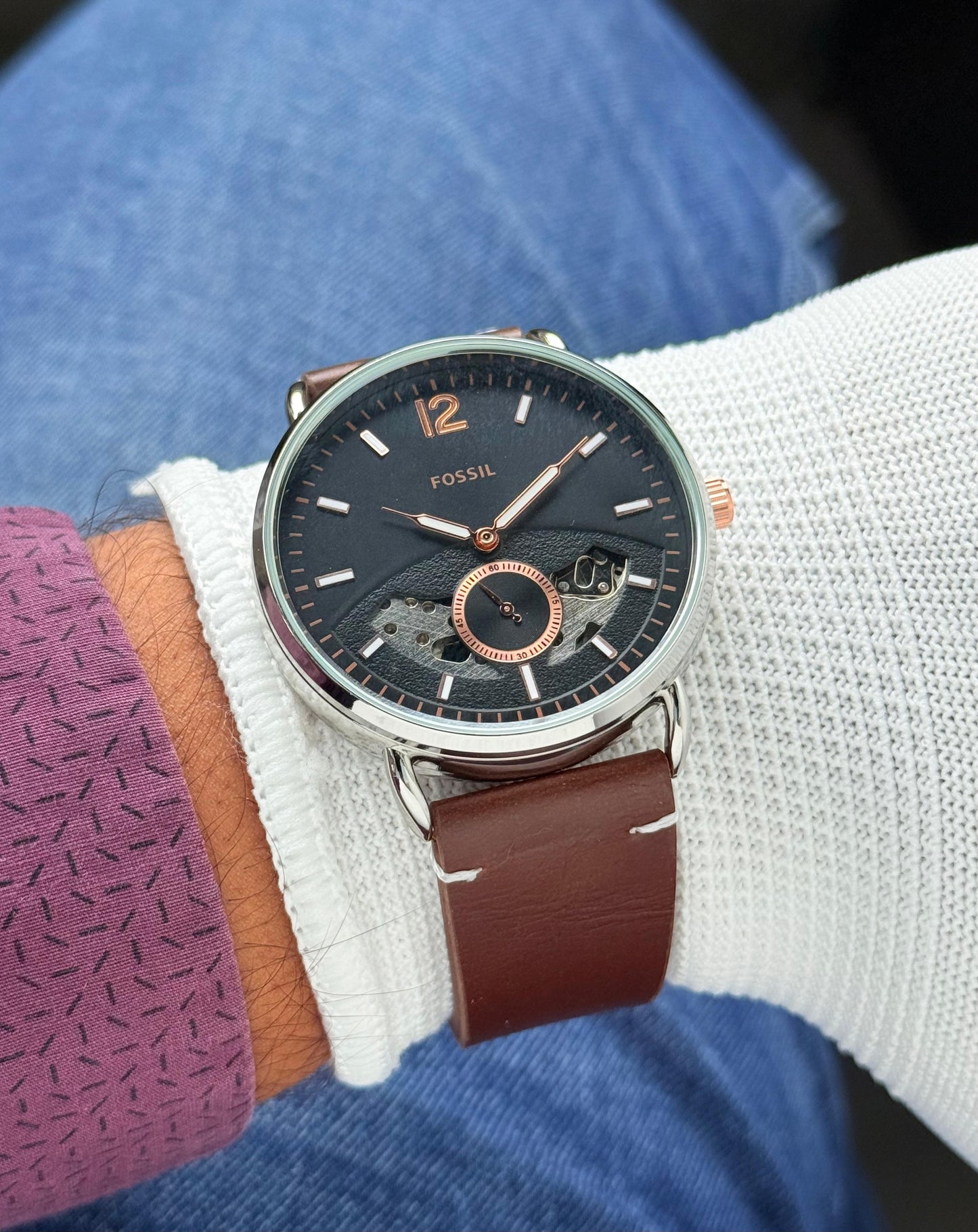 Fossil Automatic Machine In Leather Belt