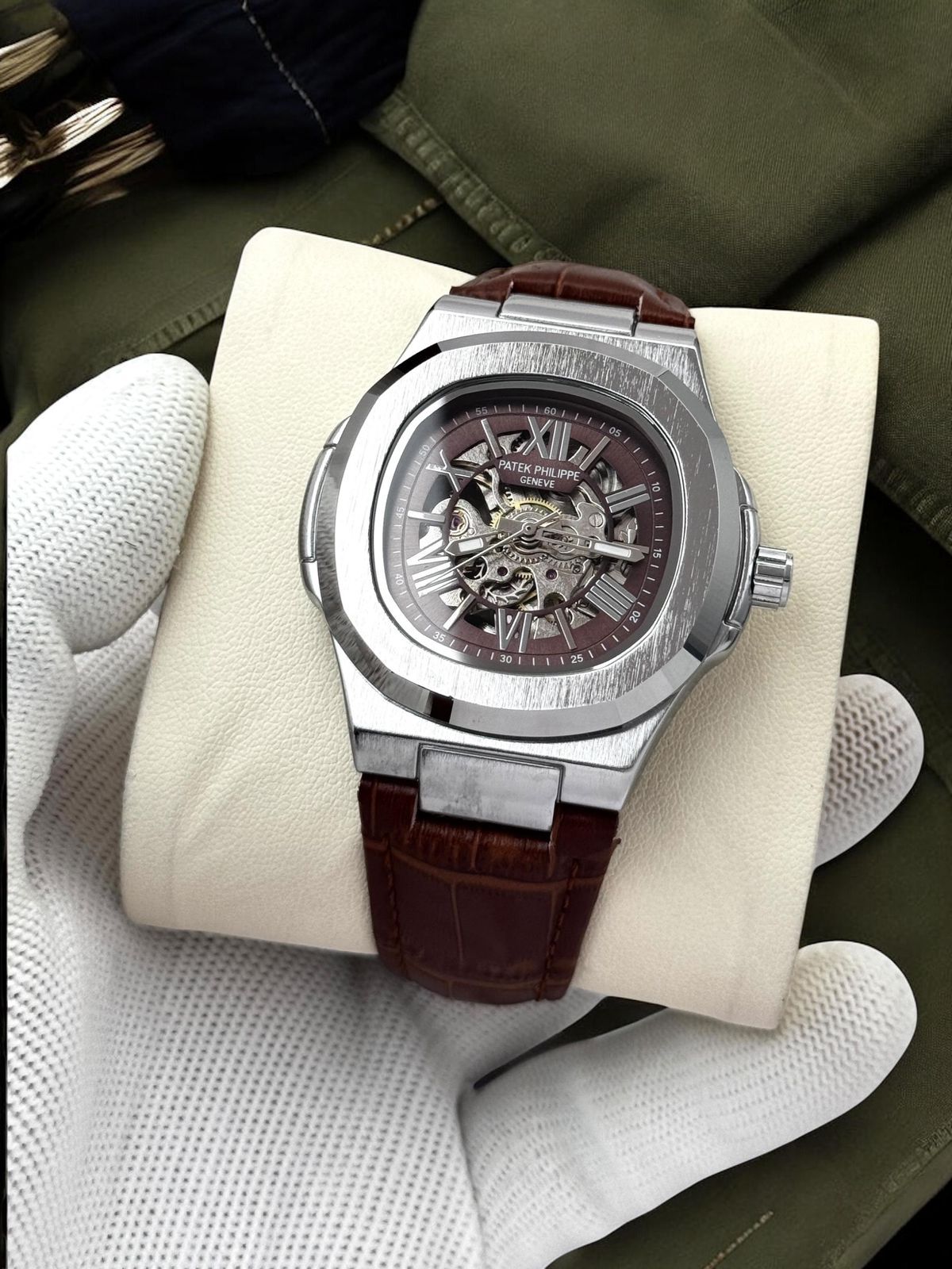 Patek Phillipe Skeleton Brown With Silver Edition Leather