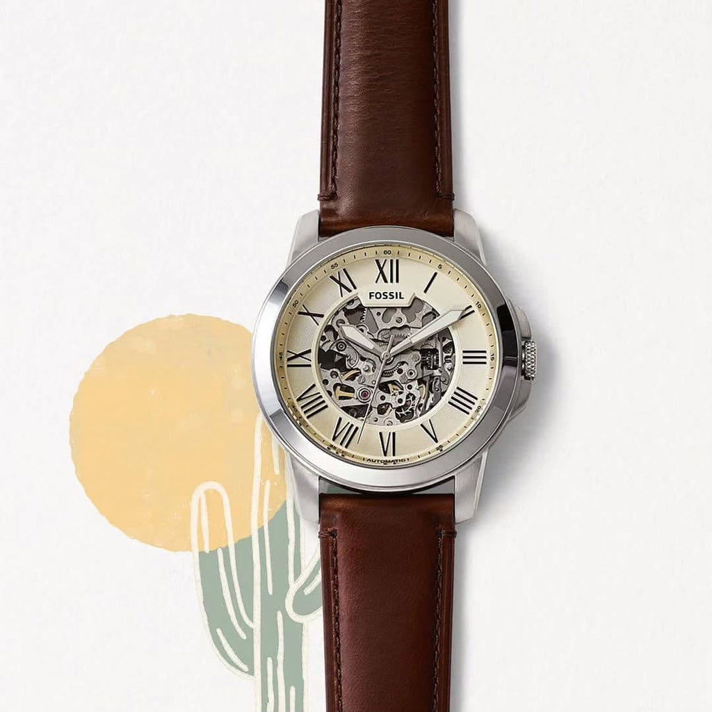 Fossil Grant Automatic Leather Brown