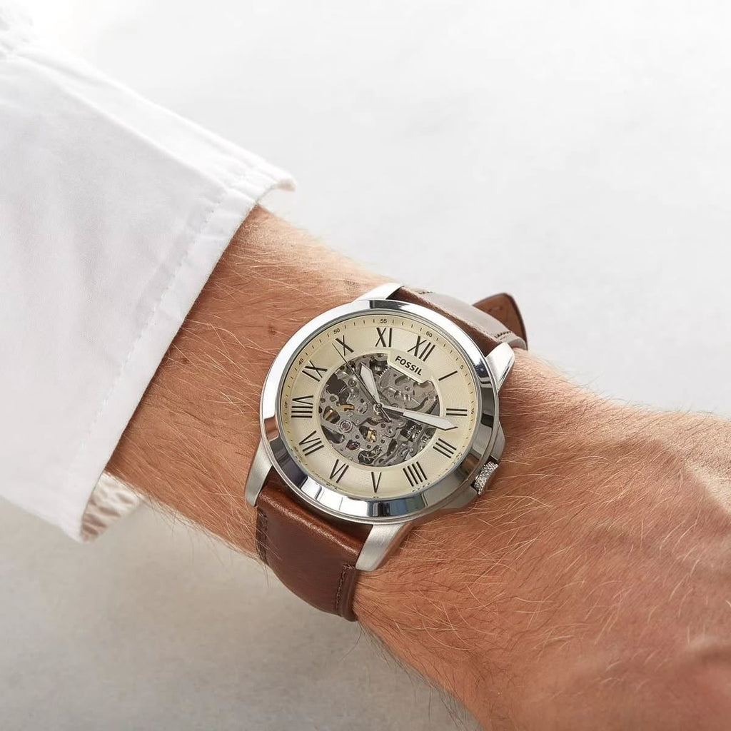 Fossil Grant Automatic Leather Brown