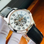 Fossil Grant Automatic Leather Black With White