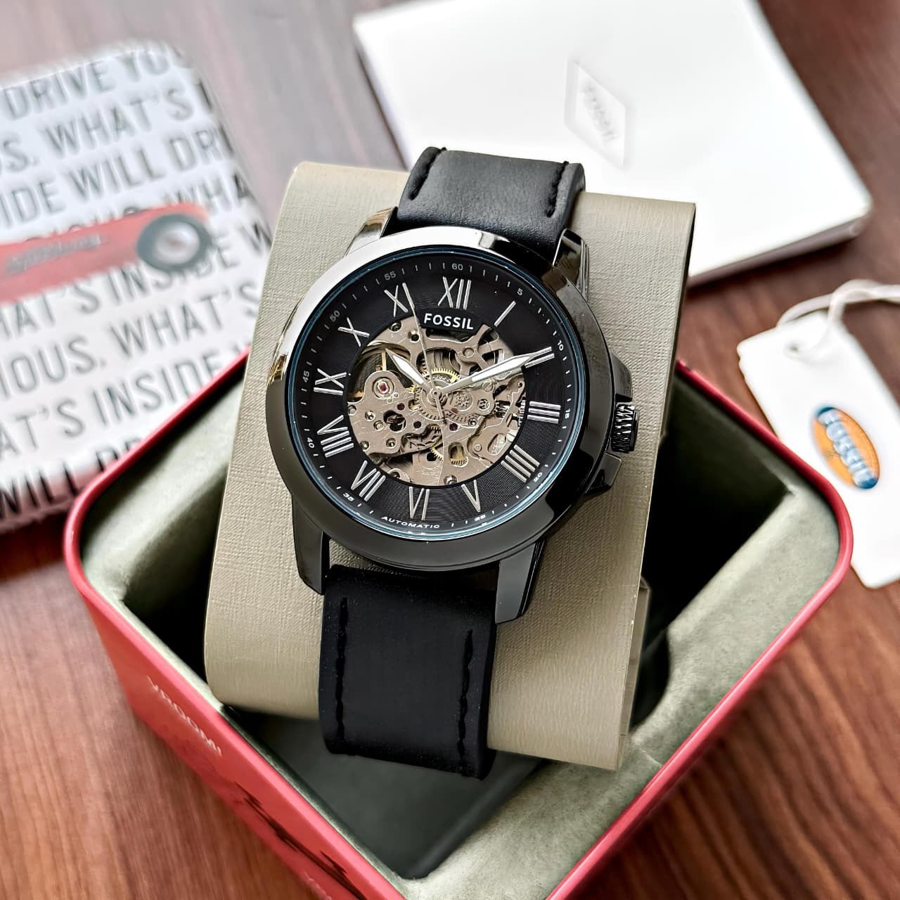 Fossil Grant Automatic Leather full Black