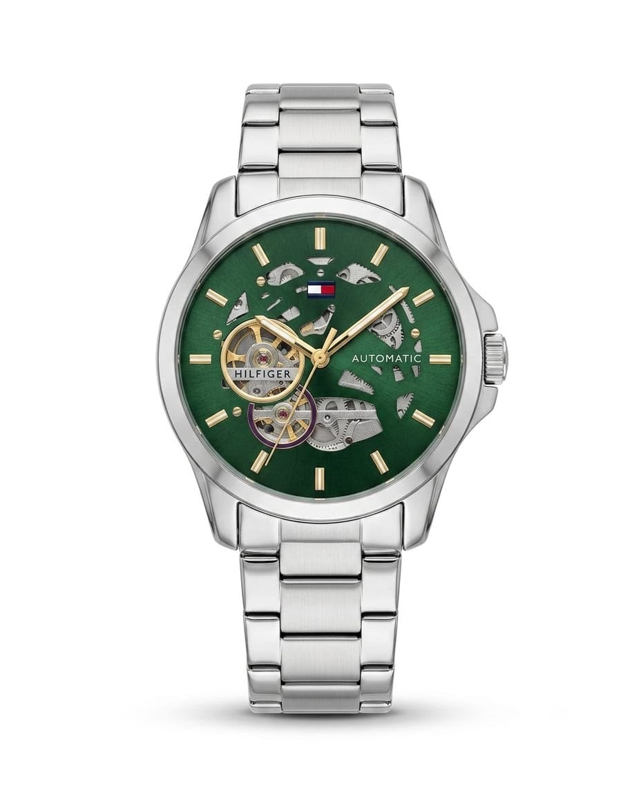 Tommy Hilfiger skeleton automatic Silver - Green