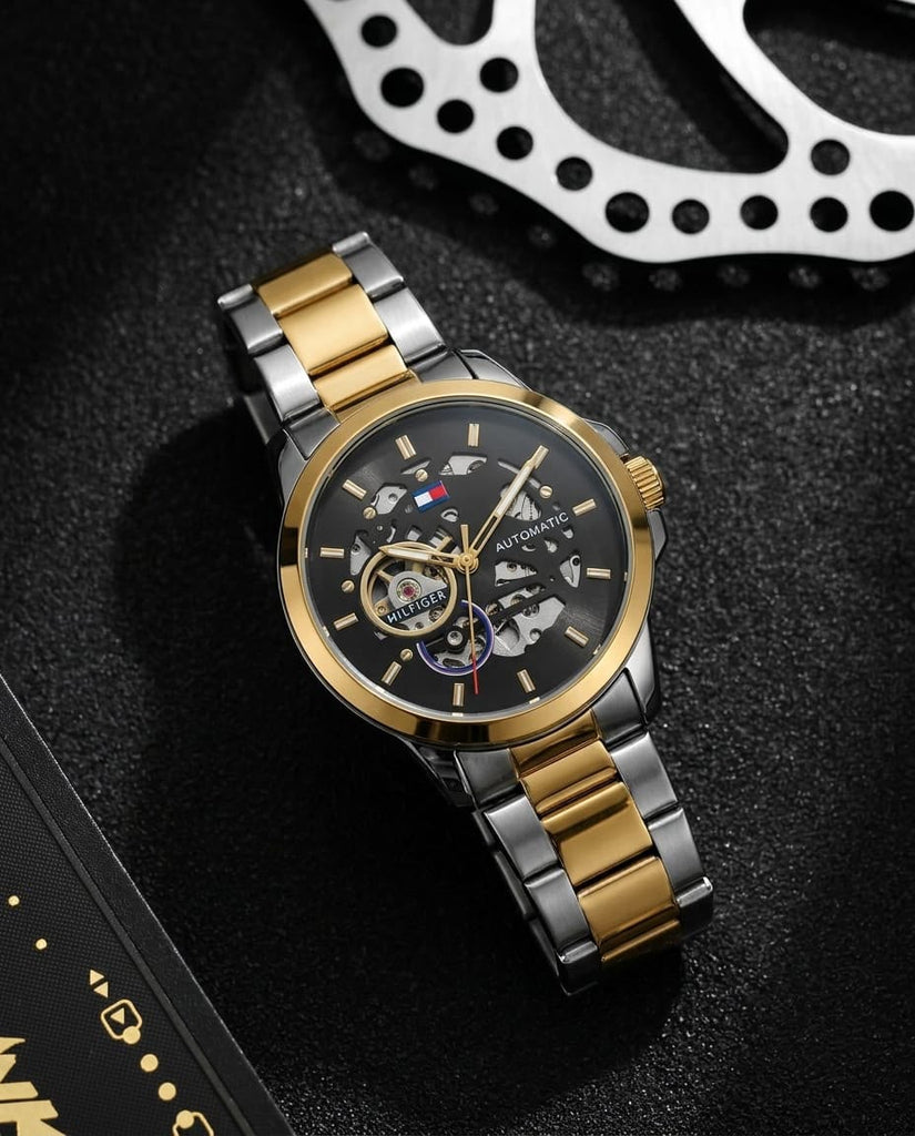 Tommy Hilfiger skeleton automatic 2 ton gold - black 📸💥