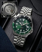 Seiko 5 Sports GMT Movement Like  Back Open Quartz Machine Green Dail Date Working