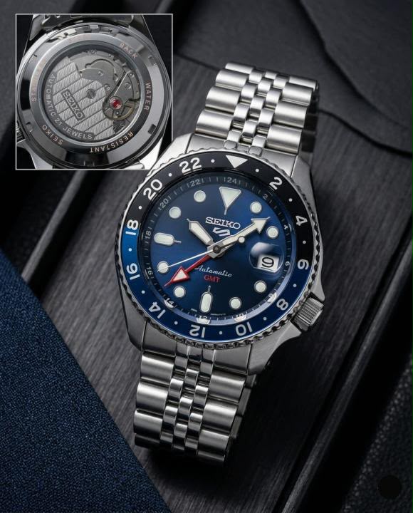 Seiko 5 Sports GMT Movement Like  Back Open Quartz Machine Blue Dail Date Working
