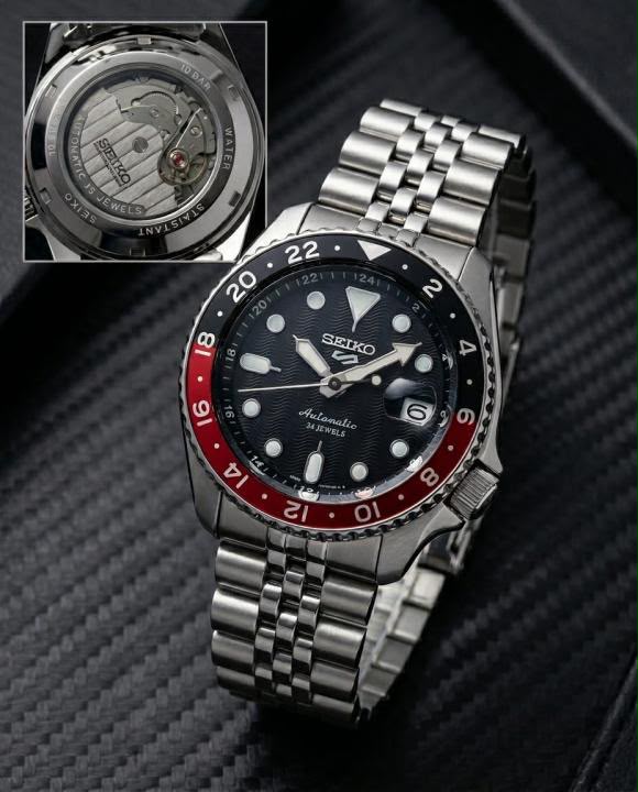 Seiko 5 Sports GMT Movement Like  Back Open Quartz Machine  Full Dark Blue dail Date Working