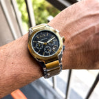 ARMANI EXCHANGE GOLD TWOTONE WITH BLACK DIAL CHRONOGRAPH WATCH