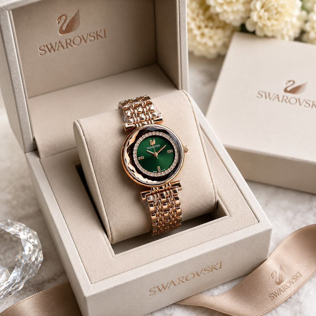 Swarovski Crystal Design Rose Gold With green