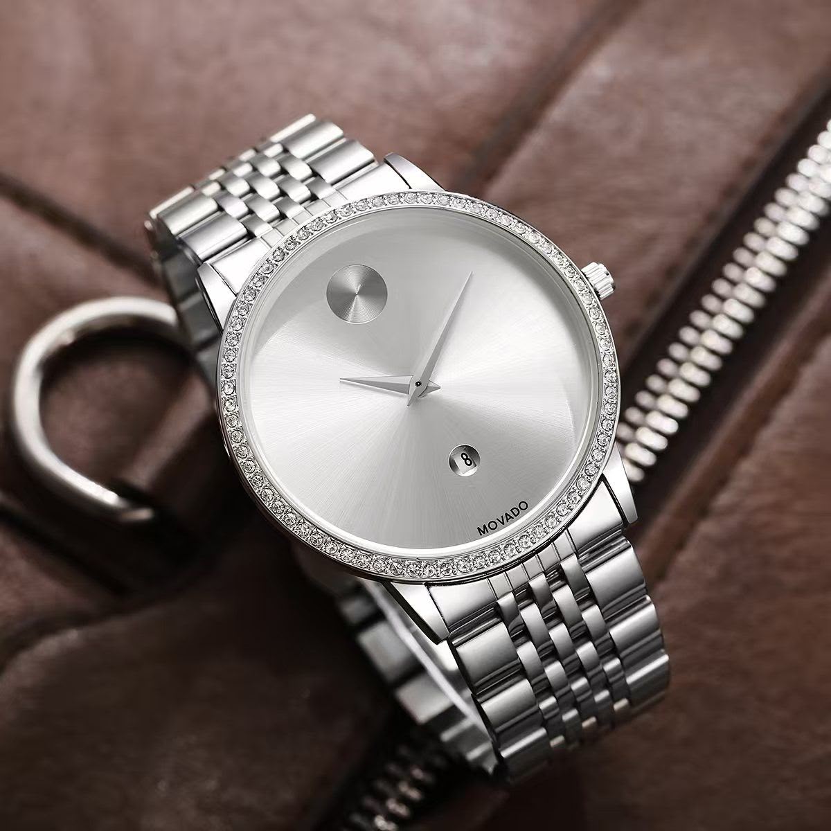 Movado Museum Classic Diamond 2Ton Silver White  🔥💯