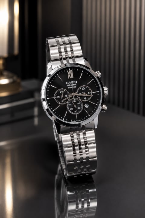 CASIO EDIFICE SAPHIRE EDITION CHRONOGRAPH WORKING WITH DATE SILVER WITH BLACK😍📢