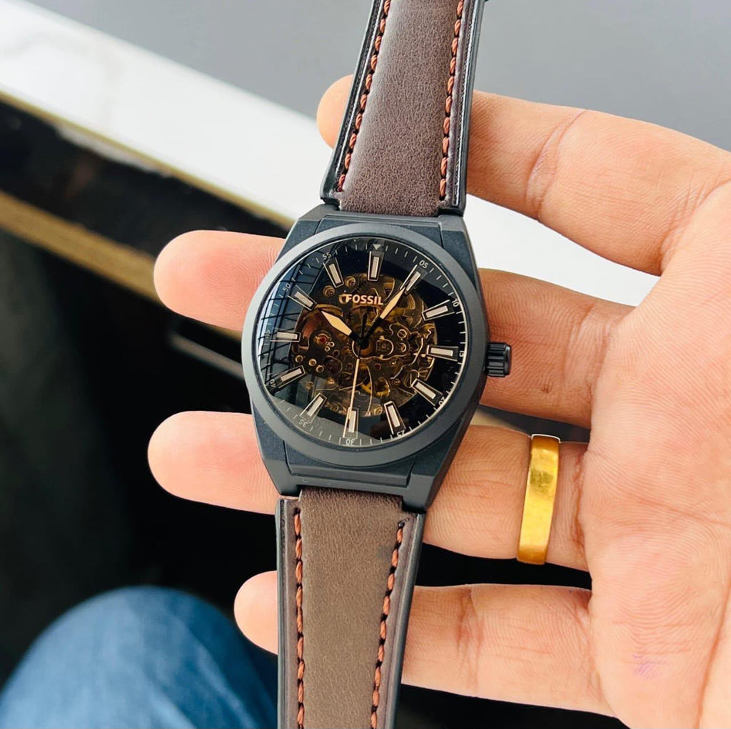 Fossil Elevent Model In Brown & Black Automatic Back Open