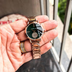 MICHAEL-KORS LADIES NEW MODEL SILVER CASE AND ROSE & DARK GREEN STAINLESS STEEL STRAP🥵