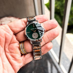MICHAEL-KORS LADIES NEW MODEL SILVER CASE AND ROSE & DARK GREEN TT STAINLESS STEEL STRAP🥵