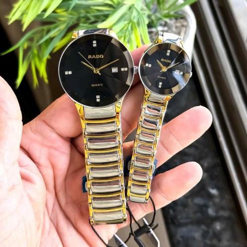 RADO COUPLE WATCH CERAMICA PREMIUM QUALITY GOLD BLACK