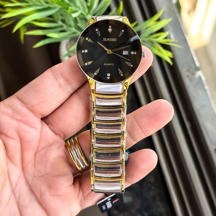 RADO Full Ceramica Silver & Gold Strape With Black Dail