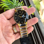 RADO Full Ceramica Silver & Gold Strape With Black Dail