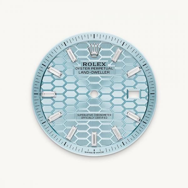 Rolex Oyster Perpetual Land Dweller Diamond Bazel Silver With Tifney Blue