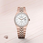Rolex Oyster Perpetual Land Dweller Diamond Bazel Rose Gold With White Dail
