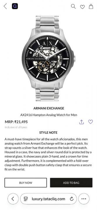 Armani Exchange silver With Black Dail