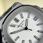 Patek Phillipe Nautilus Silver White Dial Metal premium Automatic Shahrukh khan Watch [OPEN BACK]