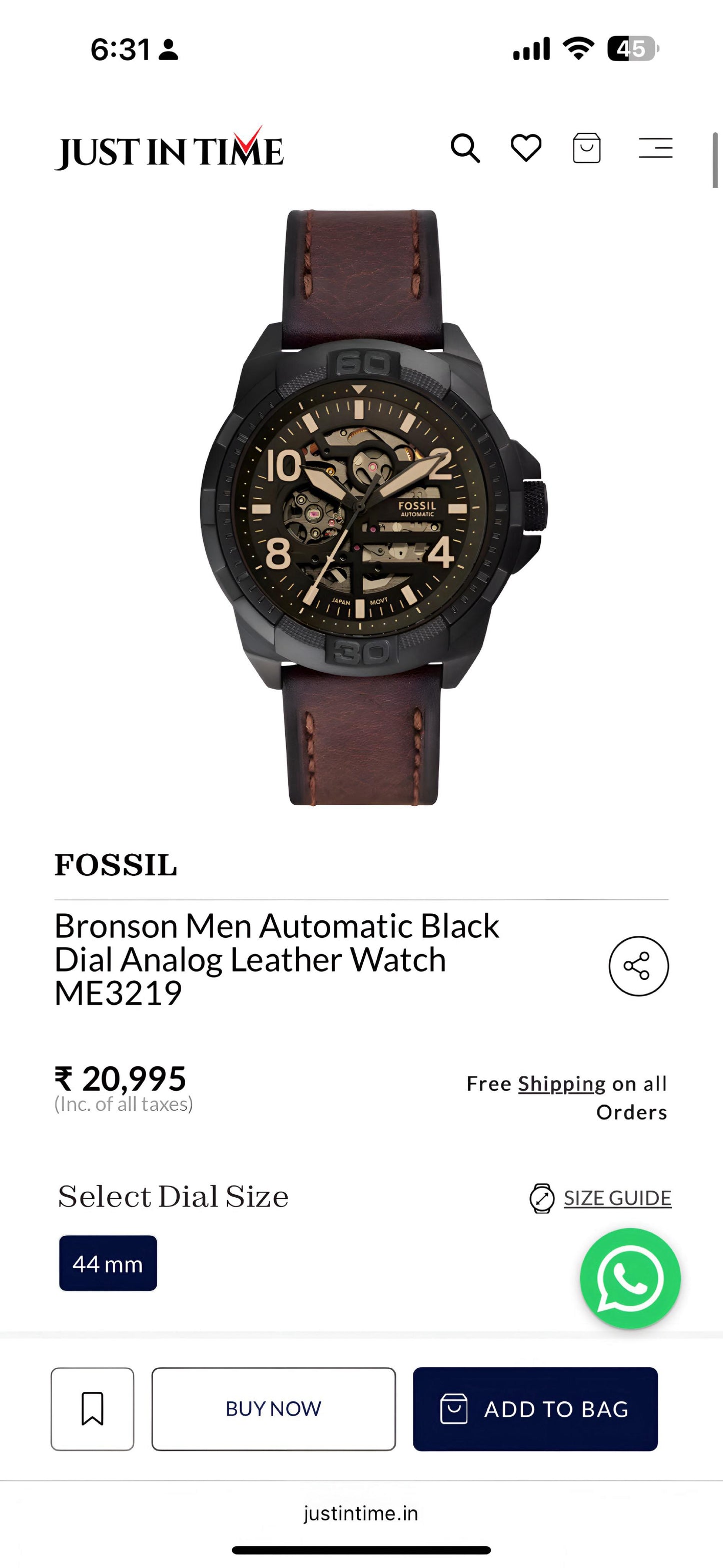 Fossil Bronson Full Automatic With Leather Belt ME3219