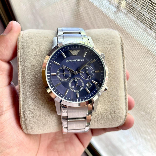Emporio Armani Stainless Steel Silver With Deep Blue  Edition AR2448