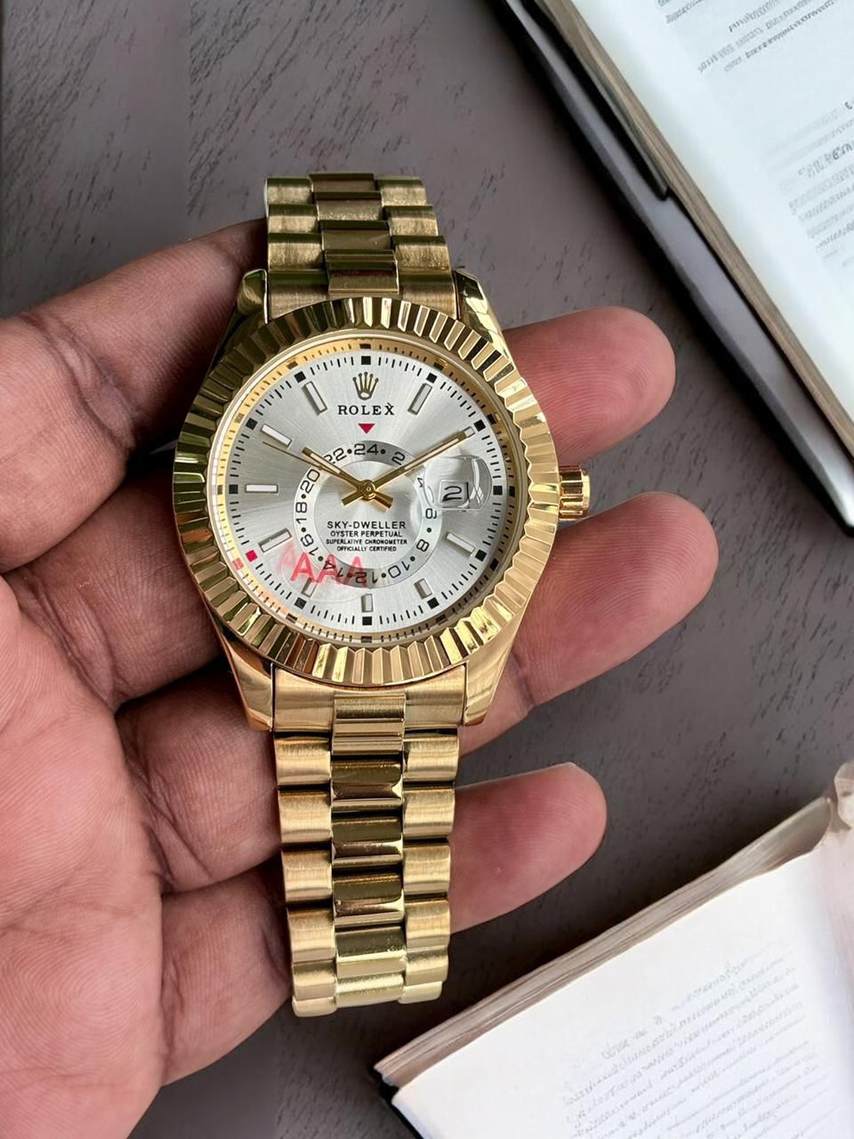 Rolex Sky Dweller Model Gold With Silver Dail Edition