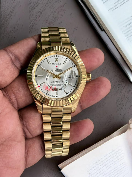 Rolex Sky Dweller Model Gold With Silver Dail Edition