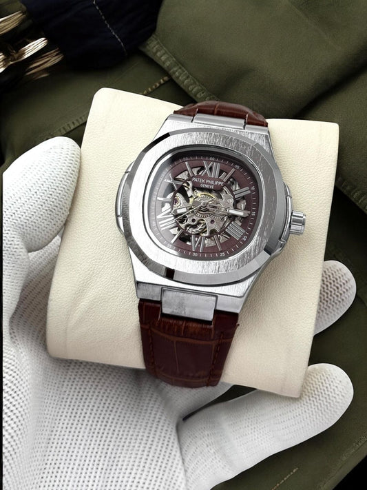 Patek Phillipe Skeleton Brown With Silver Edition Leather