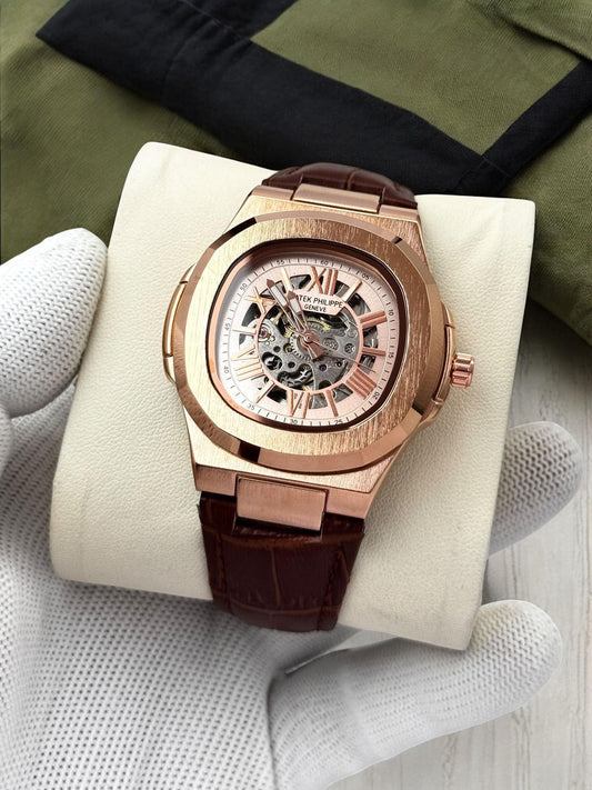 Patek Phillipe Skeleton Black With Rose Gold & White Dails  Edition