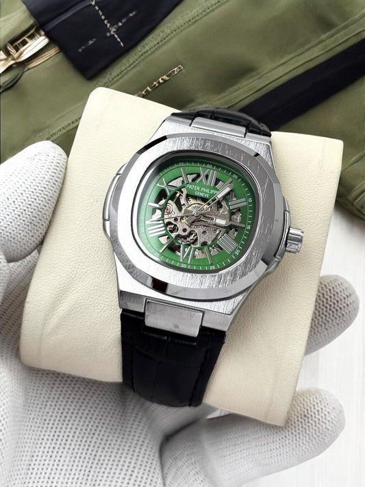 Patek Phillipe Skeleton Black With Silver & Green Dail Edition