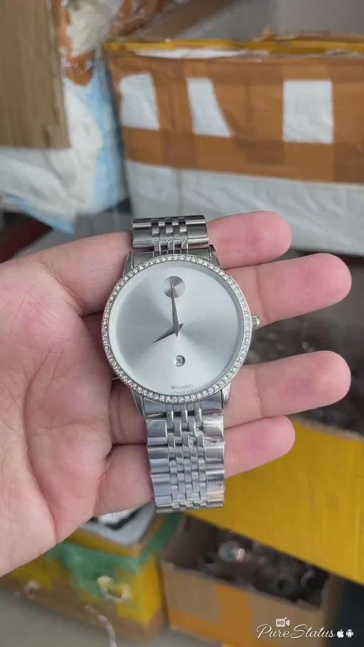 Movado Museum Classic Diamond 2Ton Silver White  🔥💯