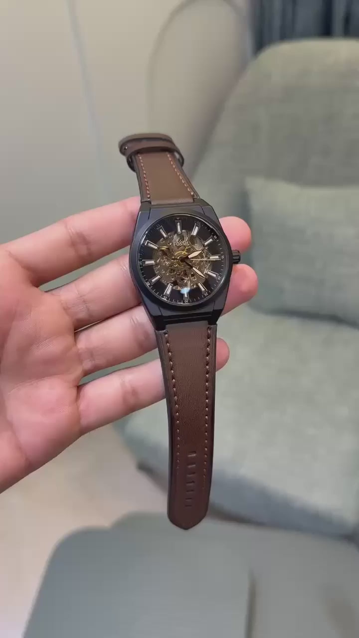 Fossil Elevent Model In Brown & Black Automatic Back Open