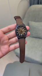 Fossil Elevent Model In Brown & Black Automatic Back Open