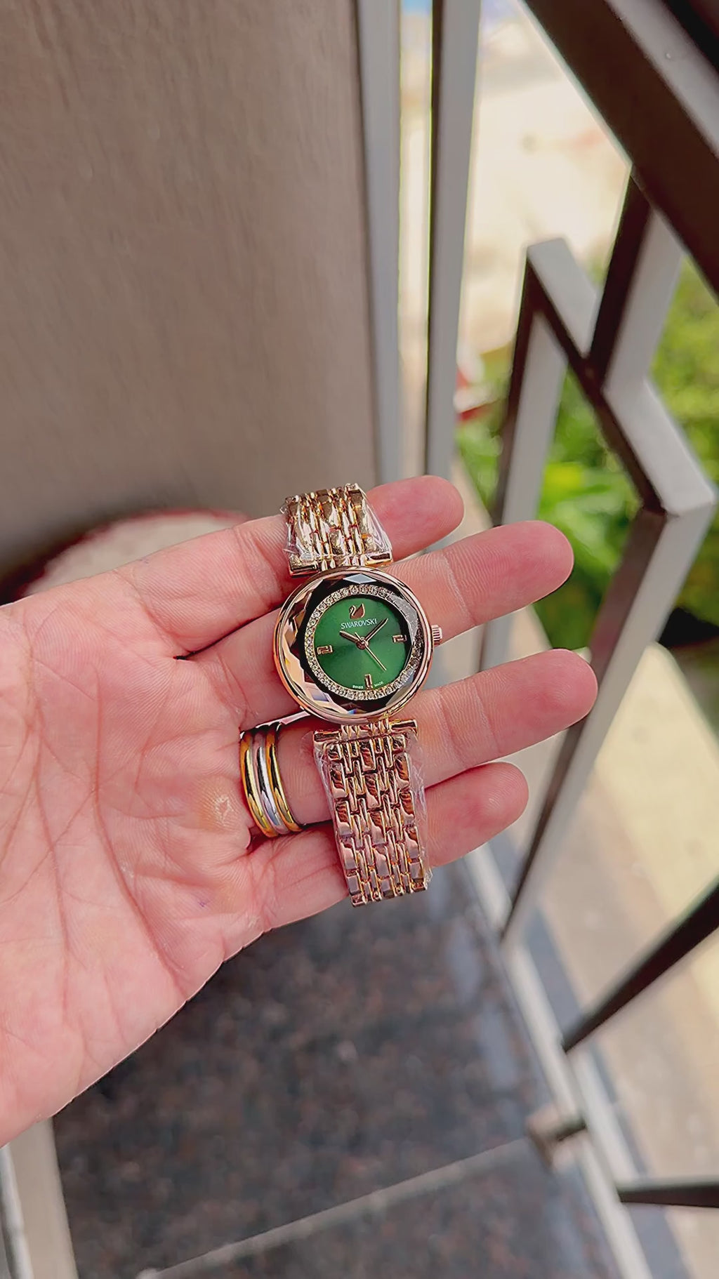 Swarovski Crystal Design Rose Gold With green