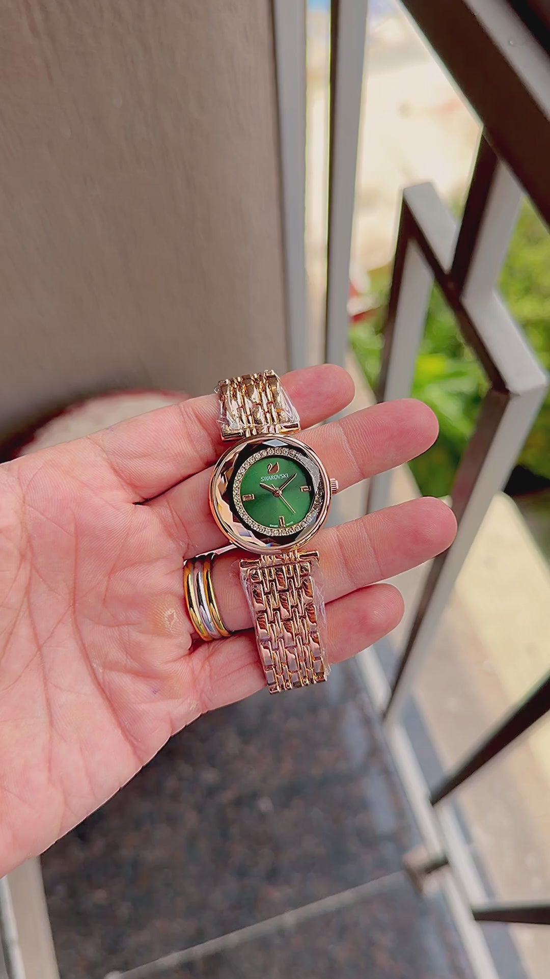 Swarovski Crystal Design Rose Gold With green