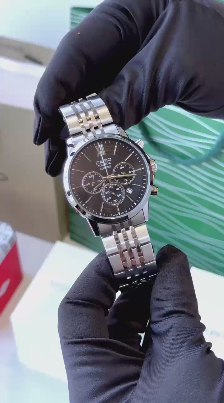 CASIO EDIFICE SAPHIRE EDITION CHRONOGRAPH WORKING WITH DATE SILVER WITH BLACK😍📢