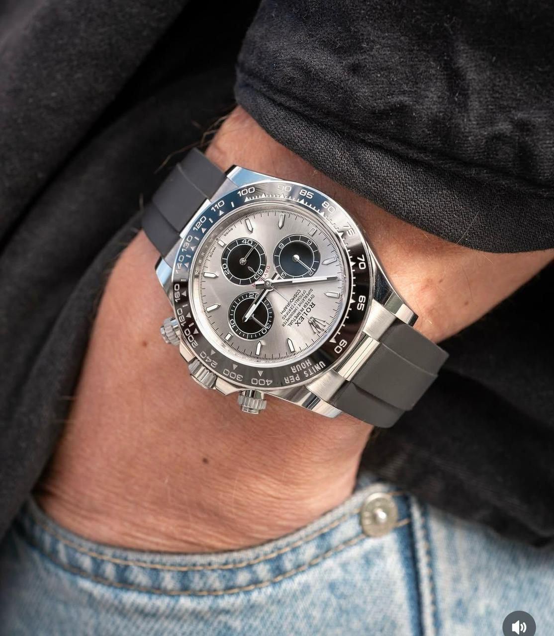 Rolex Cosmograph Daytona Watch With Silver Dail & Black Bazel