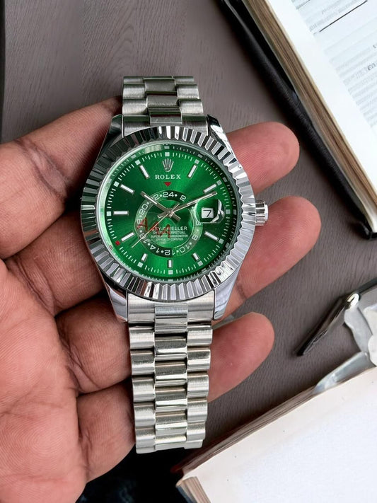 Rolex Sky Dweller Model Silver With Green Edition